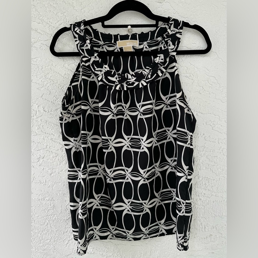Michael Michael Kors Silk Blouse Sleeveless Black White Size 8 - Picture 2 of 5